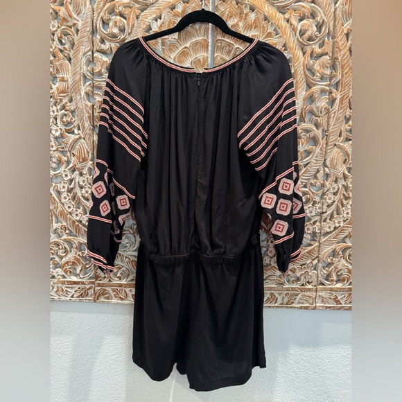 LOFT Black Embroidered Boho Romper Cinched Waist Shorts Jumpsuit - Picture 4 of 11